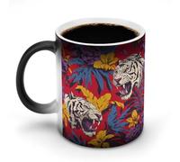Jubonexis White Tigers Banana Leaves Tropical Plants Color Changing Mugs Heat Changing Ceramic Coffee Mug Novelty Funny Tea Water Cup 11OZ