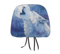 Jubonexis White Wolf Howling at The Moon Printed Car Headrest Cover,2 Pieces, Elastic Comfort Head Rest Cover for Women Men, Universal Fits Most Cars Van SUV Truck, Car Interior Decor Accessories