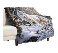 Jubonexis White Wolf in Winter Forest Anti Pilling Throw Blankets Cozy Durable Blanket for Bedroom Living Rooms Couch Sofa Bed 130x150cm(50x60in)