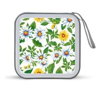Jubonexis White Yellow Daisies and Green Leaves CD Case DVD Storage Case Portable for Car Home Travel