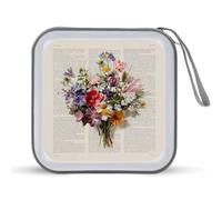 Jubonexis Wildflower Bouquet on Old Book Page CD Case DVD Storage Case Portable for Car Home Travel
