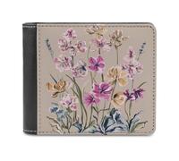 Jubonexis Wildflower Spring Floral Plants Flowers Soft PU Leather Bifold Wallet, Coin Purse Credit Pass Case, Durable Card-Holder Slim Billfold for Men Woman Money Storage