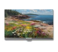 Jubonexis Wildflowers Coastal Landscape Business Card Holder, Pocket Slim Metal Business Card Case for Women Men