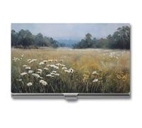 Jubonexis Wildflowers Field White Daisies Yellow Grasses Business Card Holder, Pocket Slim Metal Business Card Case for Women Men