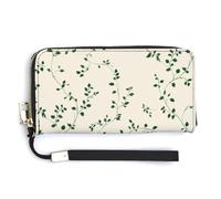Jubonexis Winding Vine Pattern Tiny Sage Green Leaves PU Leather Clutch Long Bifold Wallet, Coin Purse Credit Pass Case, Durable Card-Holder Money Storage for Women Men
