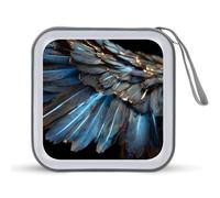 Jubonexis Wings Dark Gray and Blue Feathers CD Case DVD Storage Case Portable for Car Home Travel