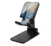 Jubonexis Winter Landscape Snow-covered Pine Trees House Cell Phone Stand Foldable Adjustable Phone Stand for Desk