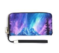 Jubonexis Winter Northern Lights Purple Blue Mountains PU Leather Clutch Long Bifold Wallet, Coin Purse Credit Pass Case, Durable Card-Holder Money Storage for Women Men