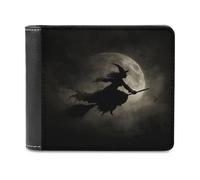 Jubonexis Witch Flying on Her Broomstick Vintage Soft PU Leather Bifold Wallet, Coin Purse Credit Pass Case, Durable Card-Holder Slim Billfold for Men Woman Money Storage