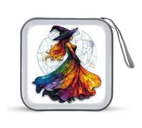 Jubonexis Witch Halloween Cartoon Stained Glass CD Case DVD Storage Case Portable