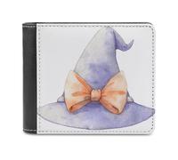 Jubonexis Witch Hat Pastel Purple Soft PU Leather Bifold Wallet, Coin Purse Credit Pass Case, Durable Card-Holder Slim Billfold for Men Woman Money Storage