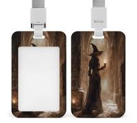 Jubonexis Witch Holding A Candle Old Castle ID Badge Holder Retractable Clip Card Holder Card Protector Name Badge Name Tag for Work Office Doctor Nurse