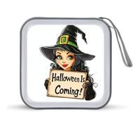 Jubonexis Witch Holding Sign Halloween is Coming CD Case DVD Storage Case Portable for Car Home Travel