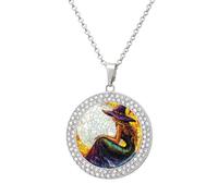 Jubonexis Witch With Moon Halloween Round Pendant Necklace Silver Jewelry for Women