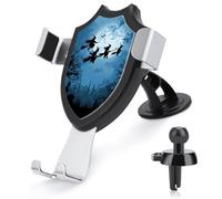 Jubonexis Witches Flying on Broomsticks Full Moon Car Phone Holder Mount Triangle Clip Base Air Vent Cell Phone Car Mount Automotive Accessories for 4-6 Inches Cell Smartphones