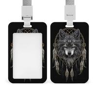 Jubonexis Wolf and Dream Catcher ID Badge Holder Retractable Clip Card Holder Card Protector Name Badge Name Tag for Work Office Doctor Nurse