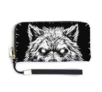 Jubonexis Wolf Gripping A Human Skull PU Leather Clutch Long Bifold Wallet, Coin Purse Credit Pass Case, Durable Card-Holder Money Storage for Women Men