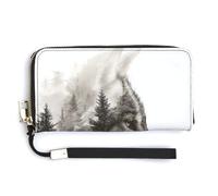Jubonexis Wolf Head Profile Snowy Forest PU Leather Clutch Long Bifold Wallet, Coin Purse Credit Pass Case, Durable Card-Holder Money Storage for Women Men