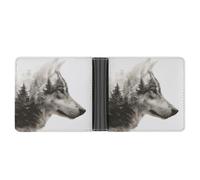 Jubonexis Wolf Head Profile Snowy Forest Soft PU Leather Bifold Wallet, Coin Purse Credit Pass Case, Durable Card-Holder Slim Billfold for Men Woman Money Storage