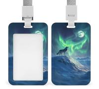Jubonexis Wolf Howling Into The Night Mysterious ID Badge Holder Retractable Clip Card Holder Card Protector Name Badge Name Tag for Work Office Doctor Nurse