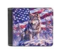 Jubonexis Wolf on The Snow American Flag Soft PU Leather Bifold Wallet, Coin Purse Credit Pass Case, Durable Card-Holder Slim Billfold for Men Woman Money Storage