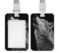 Jubonexis Wolf with Blue Eyes Howling ID Badge Holder Retractable Clip Card Holder Card Protector Name Badge Name Tag for Work Office Doctor Nurse