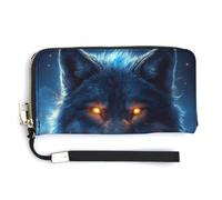 Jubonexis Wolf with Glowing Eyes PU Leather Clutch Long Bifold Wallet, Coin Purse Credit Pass Case, Durable Card-Holder Money Storage for Women Men