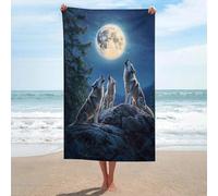 Jubonexis Wolves Howling at Moon Beach Towel Sand Free Microfiber Large Shower Towels Multipurpose Absorbent for Bathroom Pool 130x80 CM