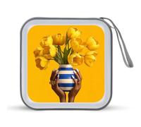 Jubonexis Woman Hands Yellow Tulips in Vase CD Case DVD Storage Case Portable for Car Home Travel