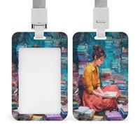 Jubonexis Woman in A Library ID Badge Holder Retractable Clip Card Holder Card Protector Name Badge Name Tag for Work Office Doctor Nurse