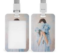 Jubonexis Woman in Light Blue with Hydrangeas ID Badge Holder Retractable Clip Card Holder Card Protector Name Badge Name Tag for Work Office Doctor Nurse