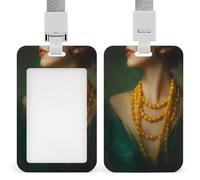 Jubonexis Woman Neck Huge Yellow Pearl Necklaces ID Badge Holder Retractable Clip Card Holder Card Protector Name Badge Name Tag for Work Office Doctor Nurse