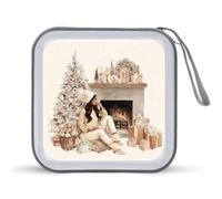 Jubonexis Woman Sitting by The Fireplace CD Case DVD Storage Case Portable for Car Home Travel
