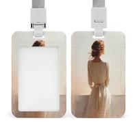 Jubonexis Woman Standing Near A Window ID Badge Holder Retractable Clip Card Holder Card Protector Name Badge Name Tag for Work Office Doctor Nurse