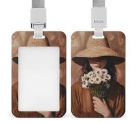 Jubonexis Woman Straw Hat Daisies ID Badge Holder Retractable Clip Card Holder Card Protector Name Badge Name Tag for Work Office Doctor Nurse