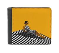 Jubonexis Woman Sunbathing on Striped Towel Minimalist Soft PU Leather Bifold Wallet, Coin Purse Credit Pass Case, Durable Card-Holder Slim Billfold for Men Woman Money Storage
