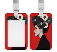 Jubonexis Woman Vinyl Records in Hair ID Badge Holder Retractable Clip Card Holder Card Protector Name Badge Name Tag for Work Office Doctor Nurse