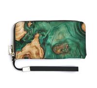 Jubonexis Wood an Emerald Epoxy Texture PU Leather Clutch Long Bifold Wallet, Coin Purse Credit Pass Case, Durable Card-Holder Money Storage for Women Men
