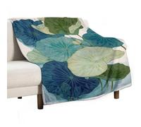 Jubonexis Woodcut Lotus Leaves with Blue-green Color Anti Pilling Throw Blankets Cozy Durable Blanket for Bedroom Living Rooms Couch Sofa Bed 130x150cm(50x60in)