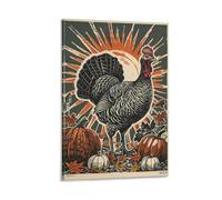 Jubonexis Woodcut Vintage Turkey Pumpkins Autumn Leaves Wall Art Poster Canvas Print Painting Aesthetic Picture for Living Room Farmhouse Decor 12x18inch(30x45cm)