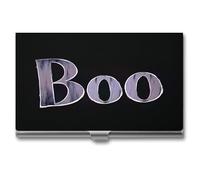 Jubonexis Word Boo on A Black Creepy Gothic Business Card Holder, Pocket Slim Metal Business Card Case for Women Men