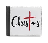 Jubonexis Word Christmas Red Painted Cross Minimalist Soft PU Leather Bifold Wallet, Coin Purse Credit Pass Case, Durable Card-Holder Slim Billfold for Men Woman Money Storage