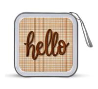 Jubonexis Word Hello in Brown Cursive Letters Vintage CD Case DVD Storage Case Portable for Car Home Travel