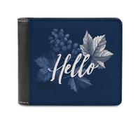 Jubonexis Word Hello Maple Leaves on Navy Blue Soft PU Leather Bifold Wallet, Coin Purse Credit Pass Case, Durable Card-Holder Slim Billfold for Men Woman Money Storage