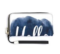 Jubonexis Word Hello on Navy Blue Cloud PU Leather Clutch Long Bifold Wallet, Coin Purse Credit Pass Case, Durable Card-Holder Money Storage for Women Men