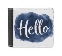 Jubonexis Word Hello on Navy Blue Cloud Soft PU Leather Bifold Wallet, Coin Purse Credit Pass Case, Durable Card-Holder Slim Billfold for Men Woman Money Storage