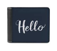 Jubonexis Word Hello on Navy Blue Soft PU Leather Bifold Wallet, Coin Purse Credit Pass Case, Durable Card-Holder Slim Billfold for Men Woman Money Storage