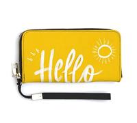 Jubonexis Word Hello Summer on Yellow Minimalistic PU Leather Clutch Long Bifold Wallet, Coin Purse Credit Pass Case, Durable Card-Holder Money Storage for Women Men