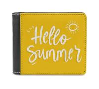 Jubonexis Word Hello Summer on Yellow Minimalistic Soft PU Leather Bifold Wallet, Coin Purse Credit Pass Case, Durable Card-Holder Slim Billfold for Men Woman Money Storage