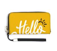 Jubonexis Word Hello Summer on Yellow PU Leather Clutch Long Bifold Wallet, Coin Purse Credit Pass Case, Durable Card-Holder Money Storage for Women Men